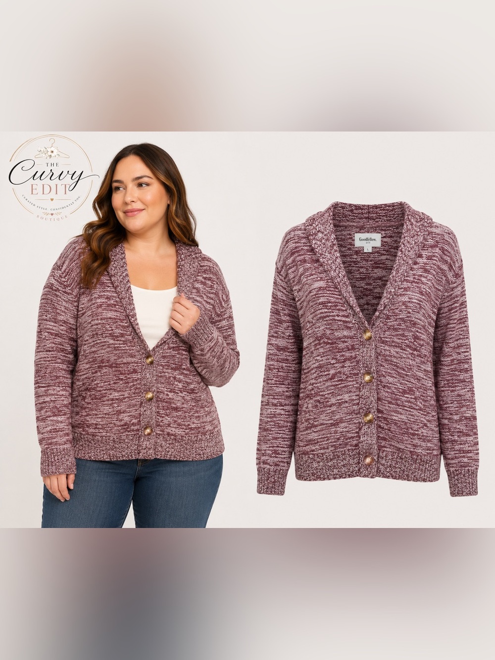 Goodfellow & Co Oversized Marled Mauve Button-Up Cardigan Sweater Size L Cabin